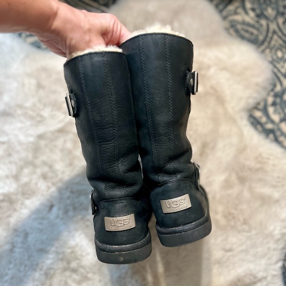 UGG Kensington Black Double Buckle Strap Traction Leather Mid-Calf Winter Boots - Picture 7 of 12